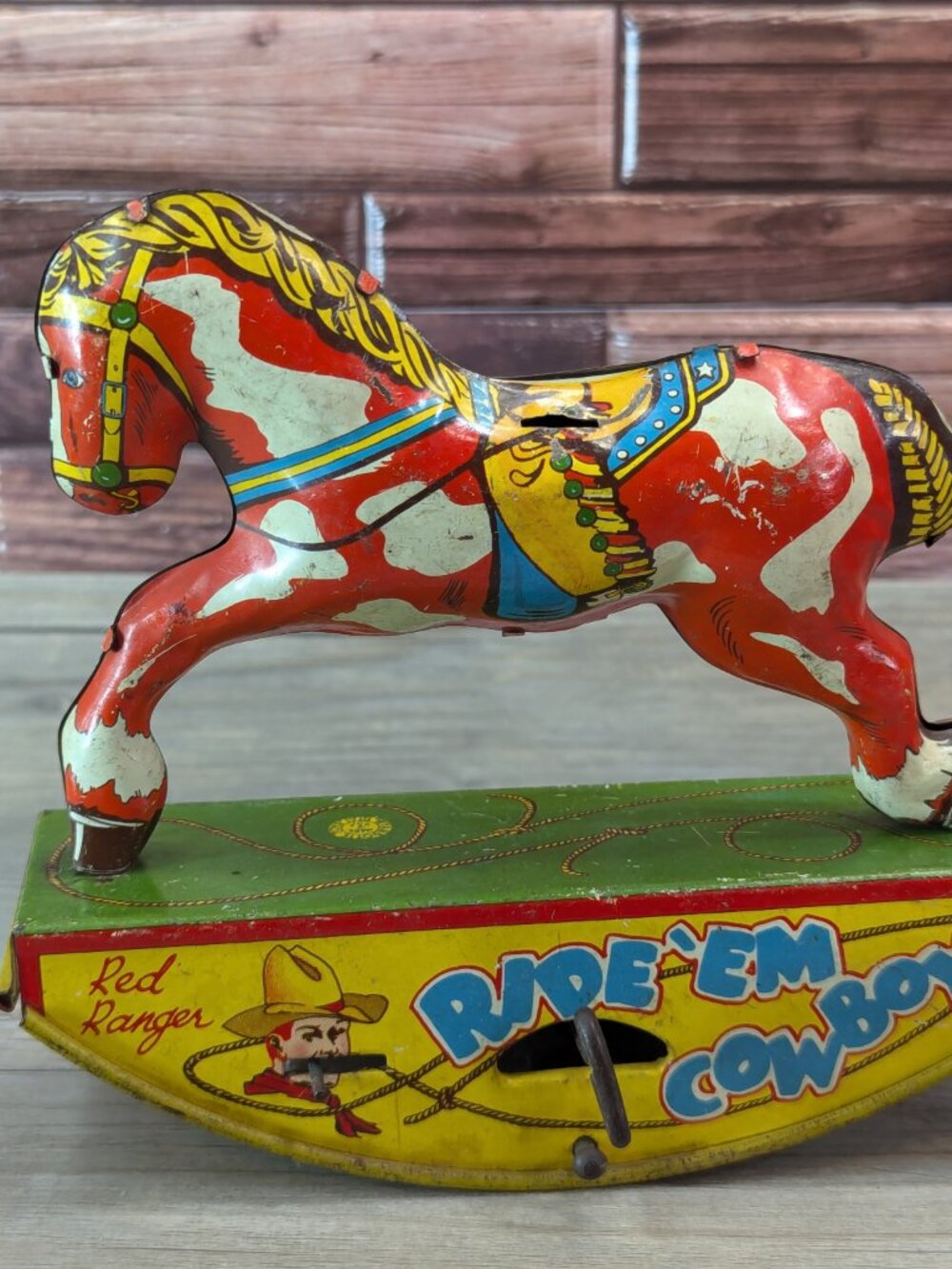 Red Ranger Ride Em Cowboy Wind Up Toy Rocking Horse Missing Rider Wyandotte - Picture 5 of 11